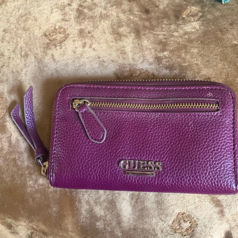 Guess leather purple trifold wallet